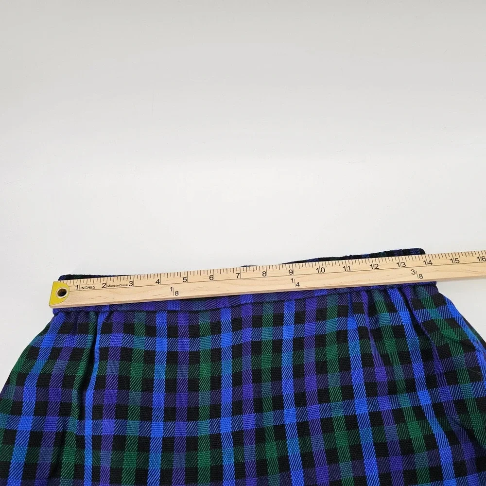 Tanner Skirt Suit 12 Blue Green Purple Plaid Vintage Blazer Skirt Made in USA